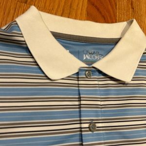 Oscar Jacobson WPS Golf Polo Shirt Mens Large Blue Striped Ballybunion Club